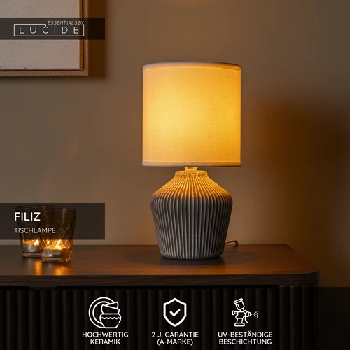 Lucide FILIZ - Tischlampe - Ø 16 cm - 1xE14 - Taupe - Essential - USP